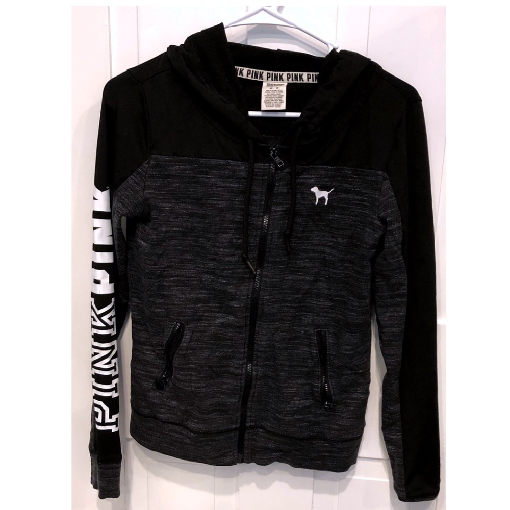 PINK Black & Grey Zip-Up Hoodie Size XS